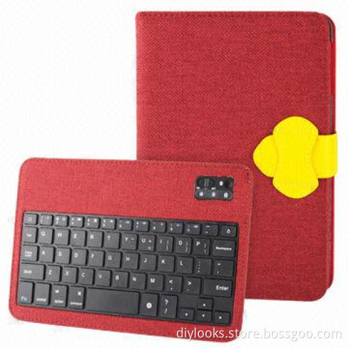 Hot Linen Bracket Leather Case for iPad Mini (Red) with Detachable Wireless Bluetooth